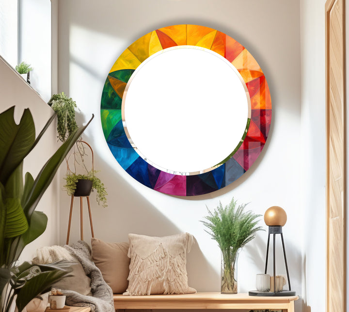 Rainbow Petal Round Mirror – Vibrant Frame Accent for Wall Decor