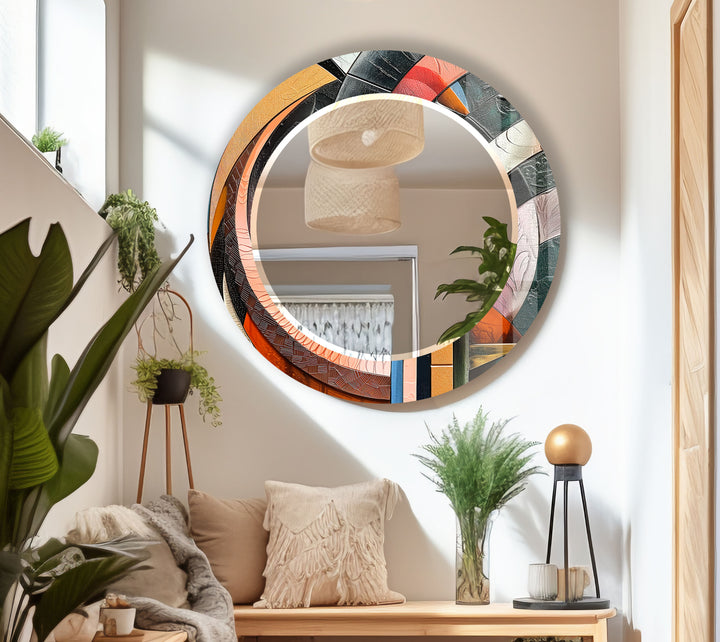 Colorful Mosaic Round Wall Mirror – Artistic Glass Frame for Modern Decor
