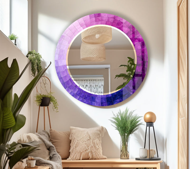 Purple Ombre Round Wall Mirror – Gradient Glass Frame for Modern Decor