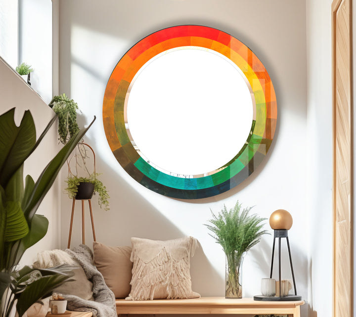Gradient Spectrum Round Mirror – Colorful Frame Wall Accent