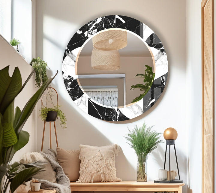 Black & White Marble Round Mirror – Elegant Modern Wall Accent