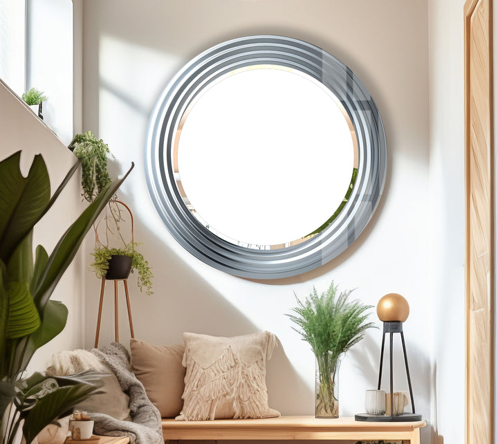 Modern Chrome Spiral Mirror – Sleek Round Wall Accent Design