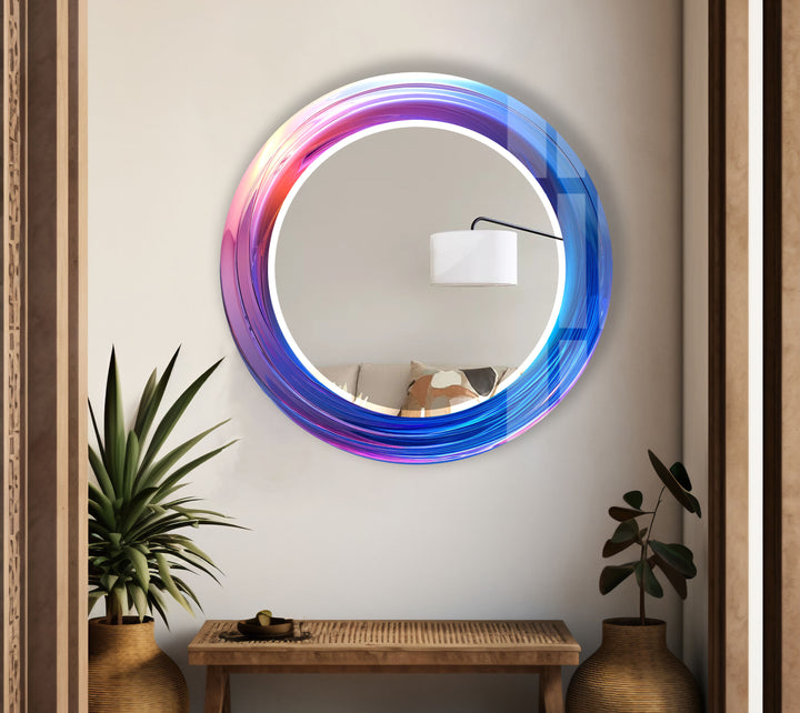 Runder Wandspiegel „Color Fade“ – Lila-Blauer Wirbelrahmen für moderne Räume