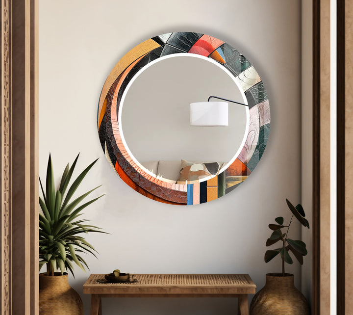 Colorful Mosaic Round Wall Mirror – Artistic Glass Frame for Modern Decor