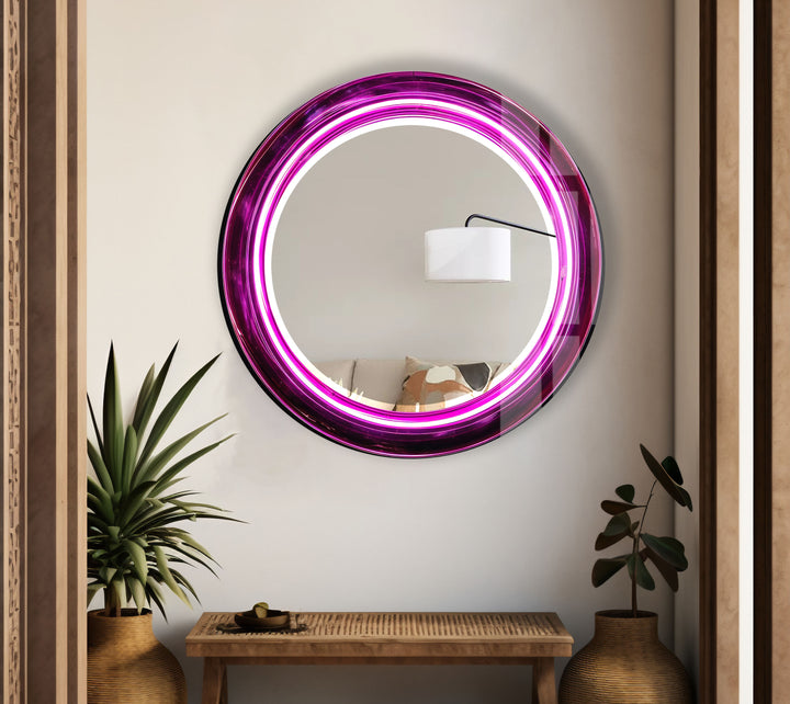 Purple Swirl Round Glass Mirror – Bold Accent for Modern Interiors