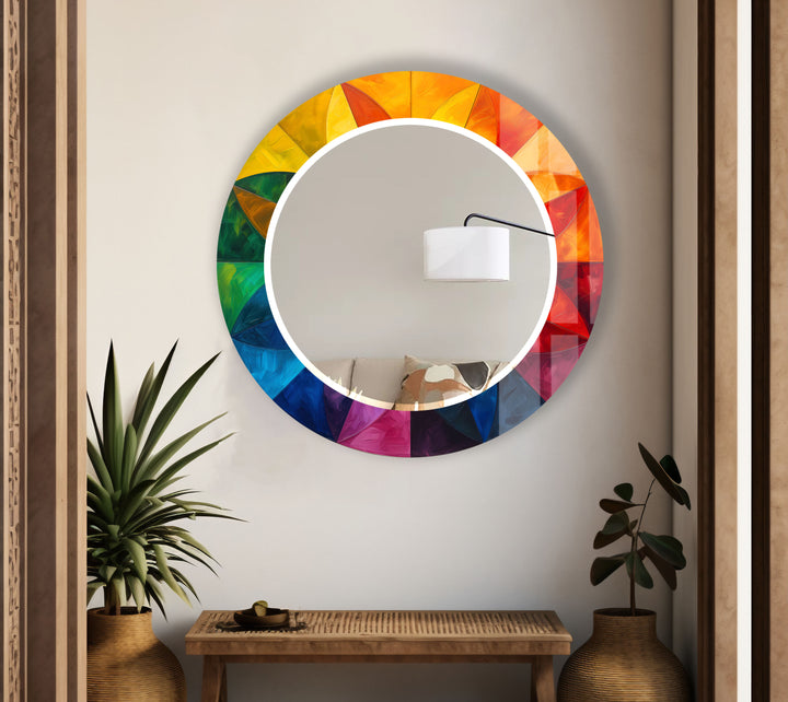 Rainbow Petal Round Mirror – Vibrant Frame Accent for Wall Decor