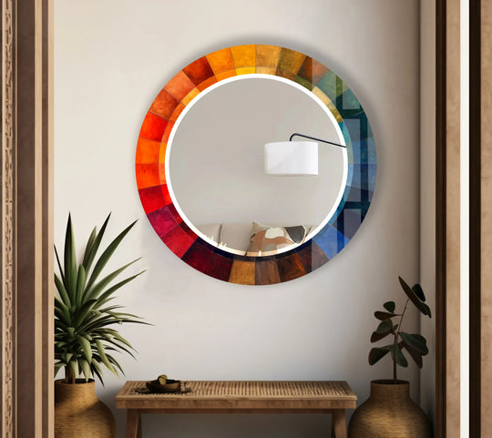 Sunset Gradient Round Mirror – Color Block Frame for Wall Decor - MyPhotoStation
