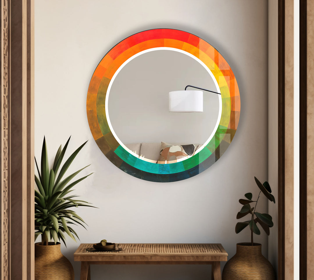 Gradient Spectrum Round Mirror – Colorful Frame Wall Accent