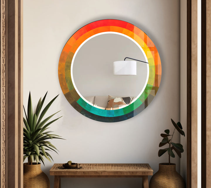 Gradient Spectrum Round Mirror – Colorful Frame Wall Accent