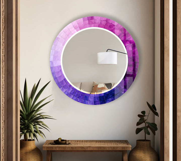 Purple Ombre Round Wall Mirror – Gradient Glass Frame for Modern Decor