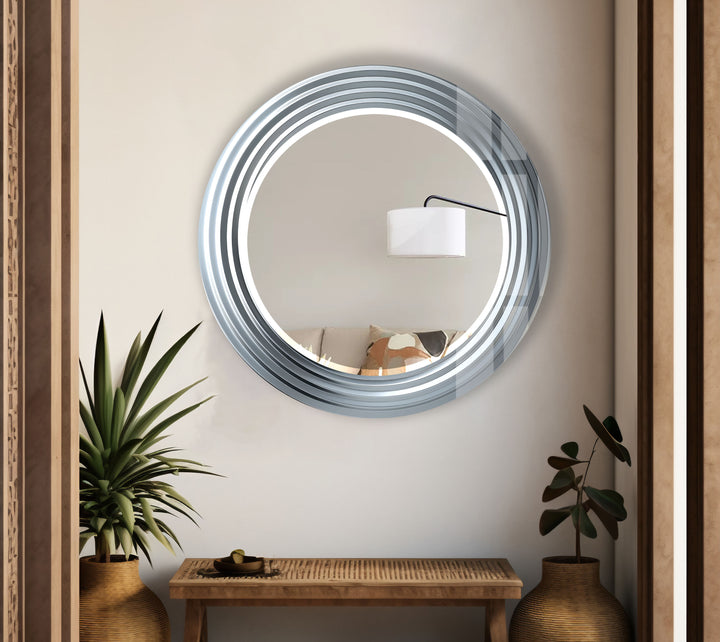 Modern Chrome Spiral Mirror – Sleek Round Wall Accent Design