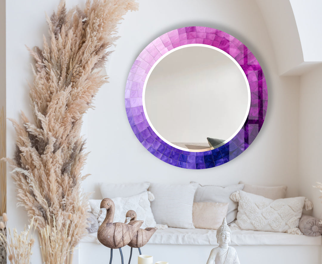 Purple Ombre Round Wall Mirror – Gradient Glass Frame for Modern Decor