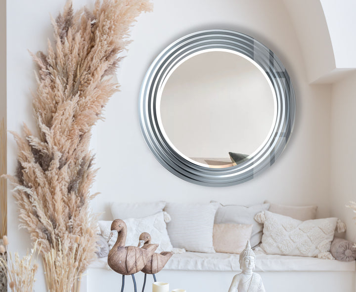 Modern Chrome Spiral Mirror – Sleek Round Wall Accent Design