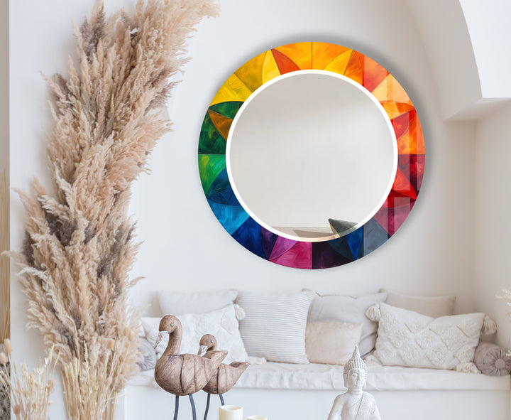 Rainbow Petal Round Mirror – Vibrant Frame Accent for Wall Decor