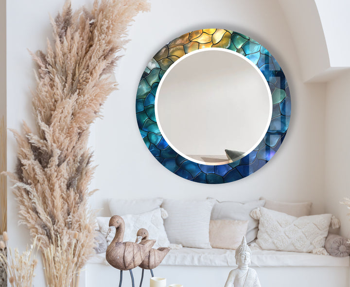 Ocean Stone Mosaikspiegel – Blaugrüner Rahmen für moderne Wanddekoration 