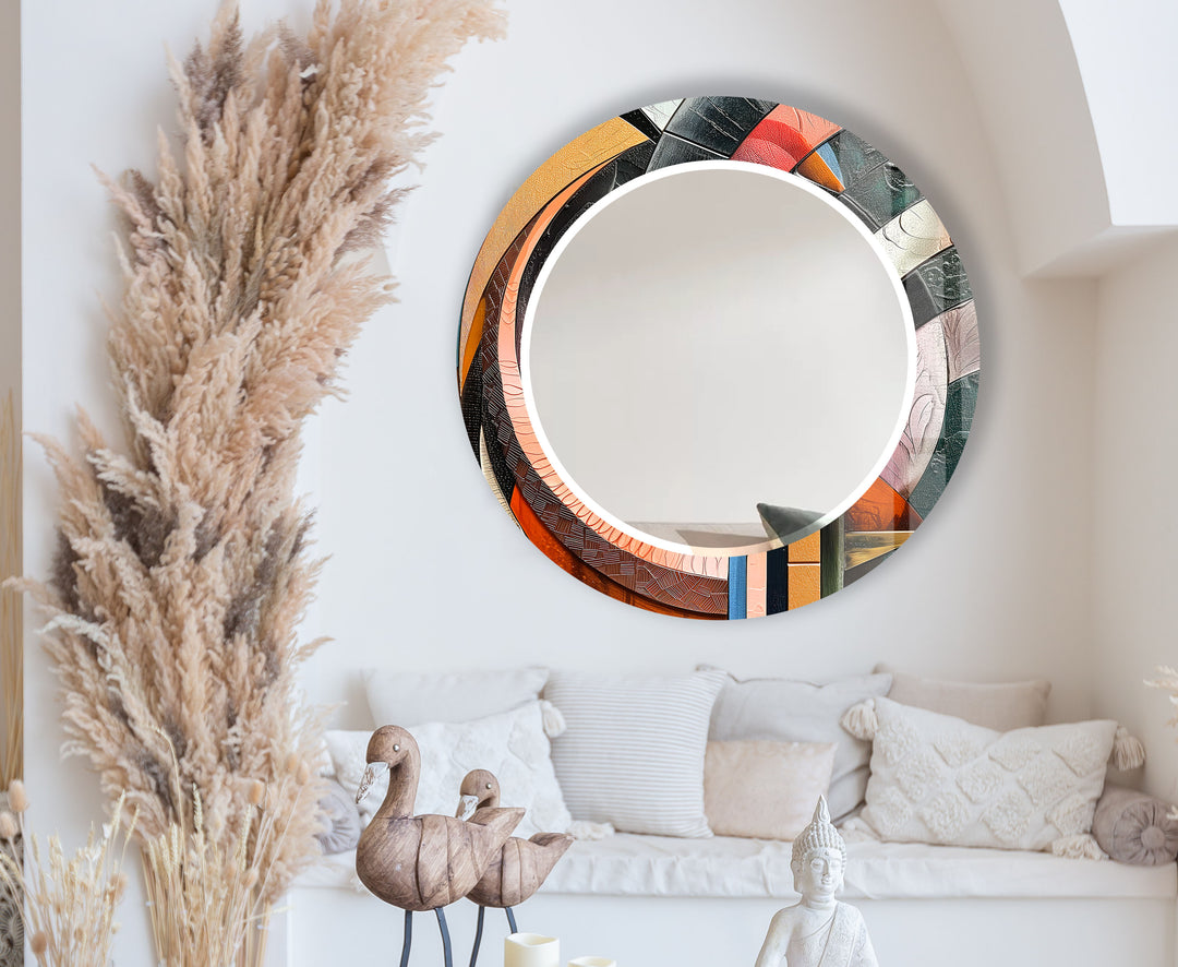 Colorful Mosaic Round Wall Mirror – Artistic Glass Frame for Modern Decor