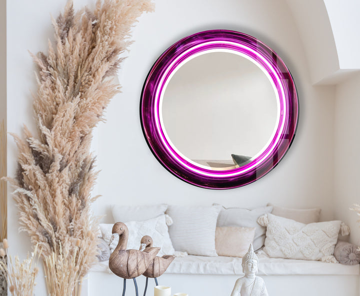 Purple Swirl Round Glass Mirror – Bold Accent for Modern Interiors