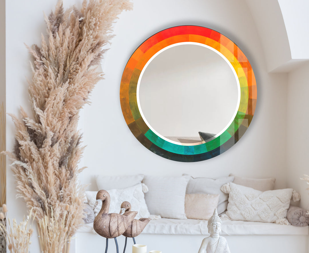 Gradient Spectrum Round Mirror – Colorful Frame Wall Accent