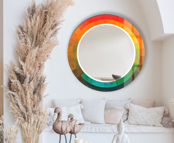 Gradient Spectrum Round Mirror – Colorful Frame Wall Accent