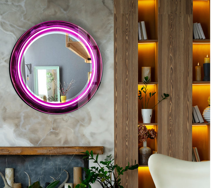 Purple Swirl Round Glass Mirror – Bold Accent for Modern Interiors
