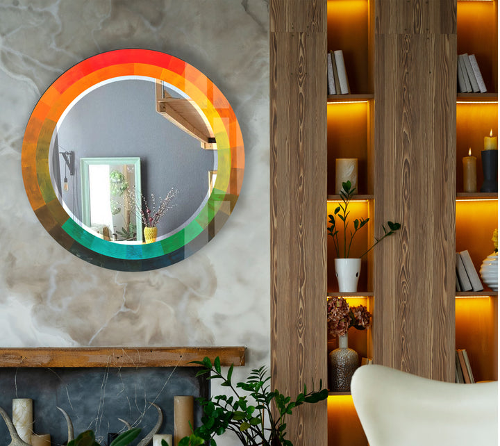 Gradient Spectrum Round Mirror – Colorful Frame Wall Accent