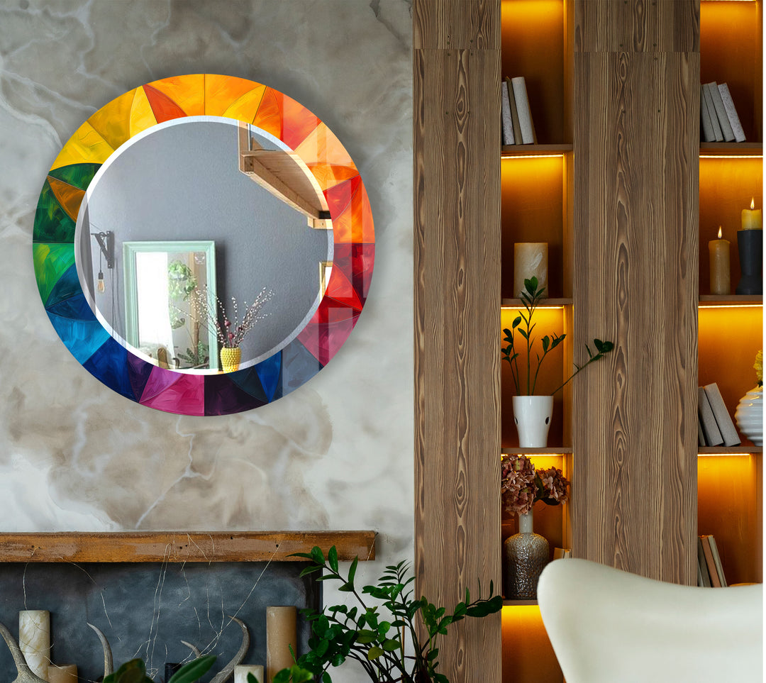 Rainbow Petal Round Mirror – Vibrant Frame Accent for Wall Decor