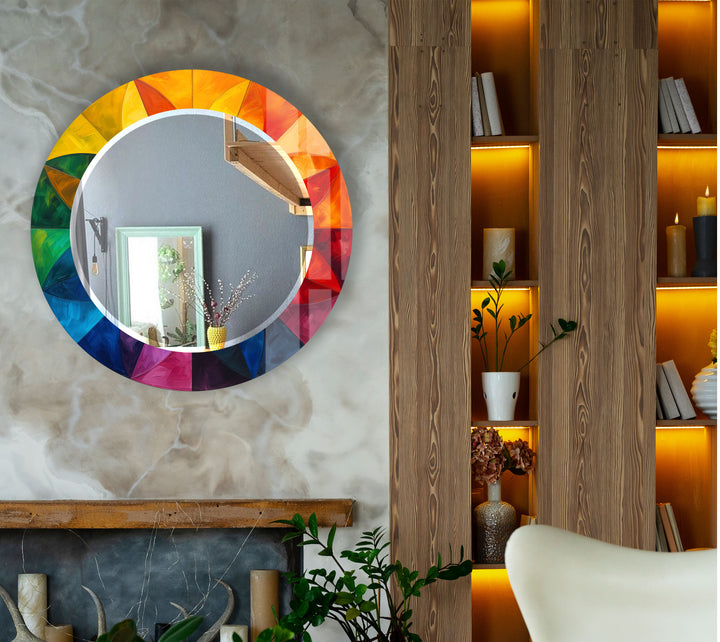 Rainbow Petal Round Mirror – Vibrant Frame Accent for Wall Decor