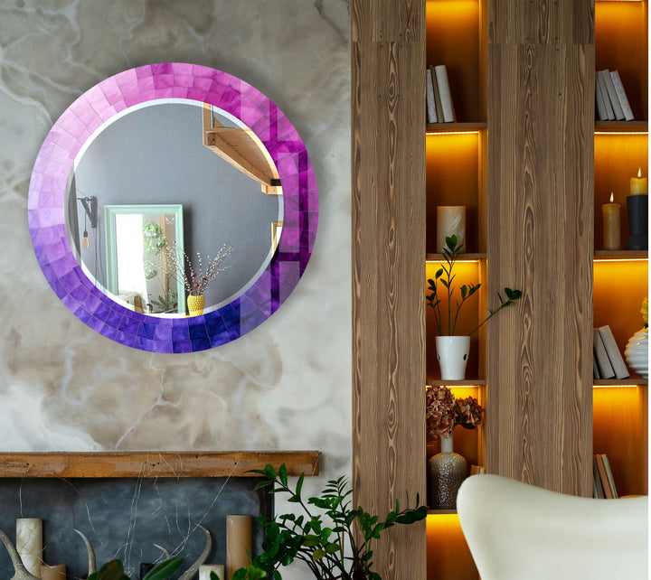 Purple Ombre Round Wall Mirror – Gradient Glass Frame for Modern Decor
