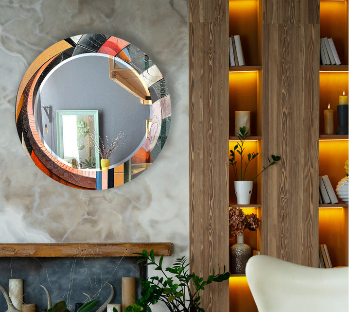 Colorful Mosaic Round Wall Mirror – Artistic Glass Frame for Modern Decor