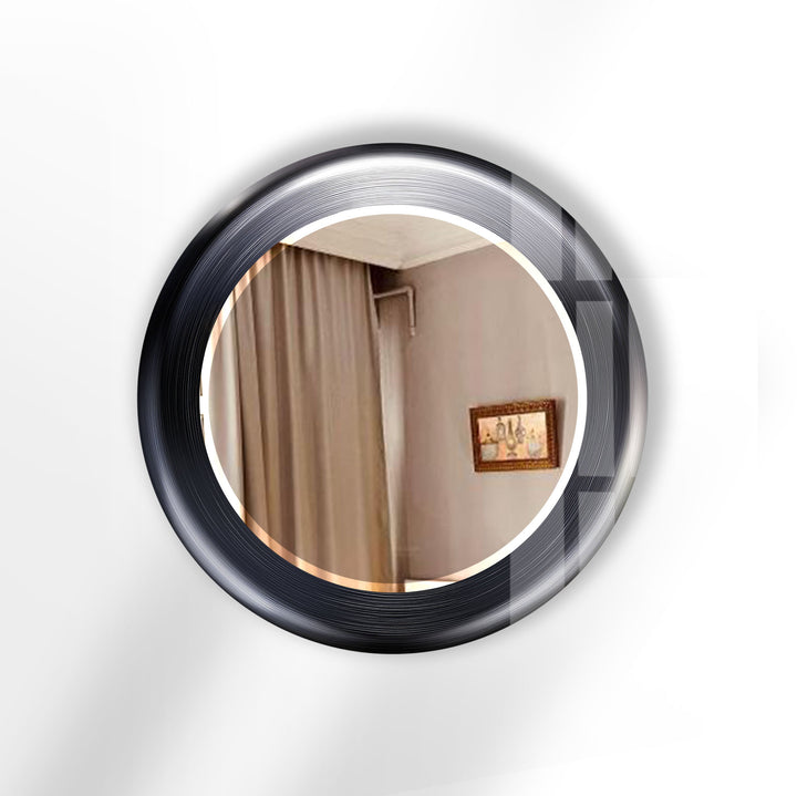 Modern Round Glass Wall Mirror – Sleek Black Frame, Minimalist Living Room Accent
