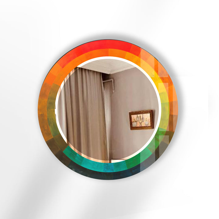 Gradient Spectrum Round Mirror – Colorful Frame Wall Accent