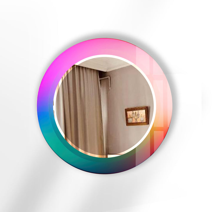 Gradient Rainbow Round Mirror – Pink Turquoise Frame for Decor