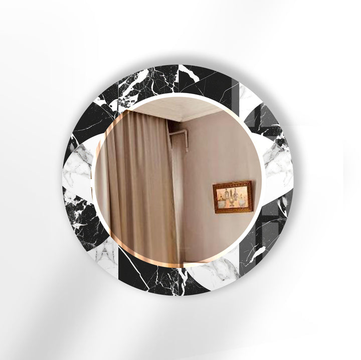Black & White Marble Round Mirror – Elegant Modern Wall Accent