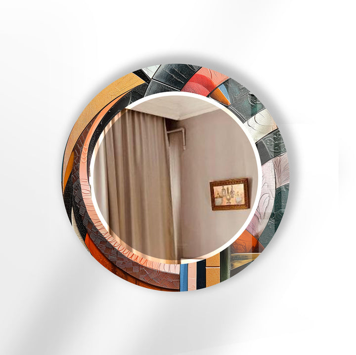 Colorful Mosaic Round Wall Mirror – Artistic Glass Frame for Modern Decor