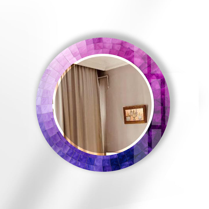 Purple Ombre Round Wall Mirror – Gradient Glass Frame for Modern Decor