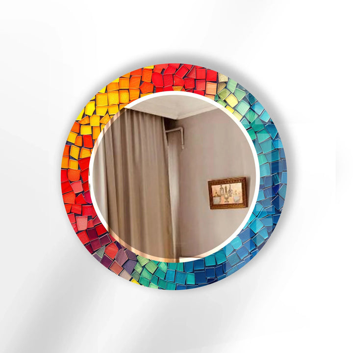 Rainbow Tile Mosaic Mirror – Colorful Round Glass for Wall Decor - MyPhotoStation