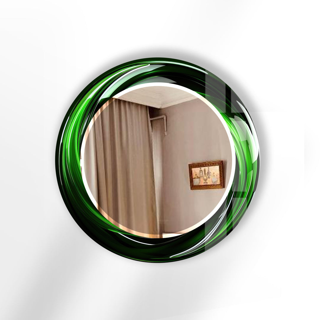 Green Swirl Round Mirror – Bold Glass Frame for Modern Wall Decor