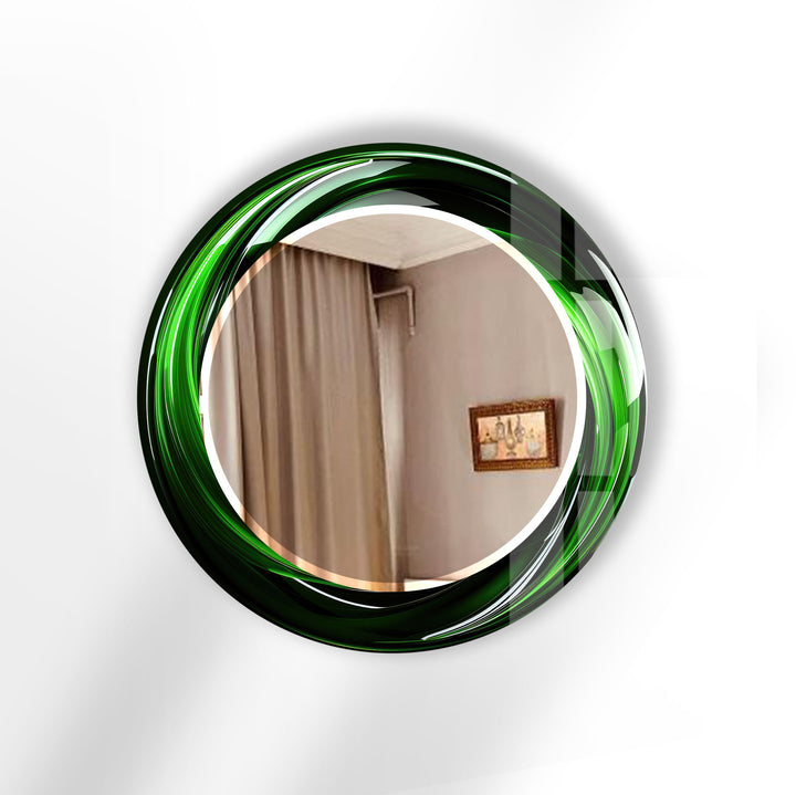 Green Swirl Round Mirror – Bold Glass Frame for Modern Wall Decor