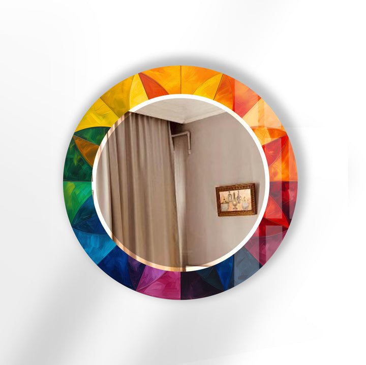 Rainbow Petal Round Mirror – Vibrant Frame Accent for Wall Decor