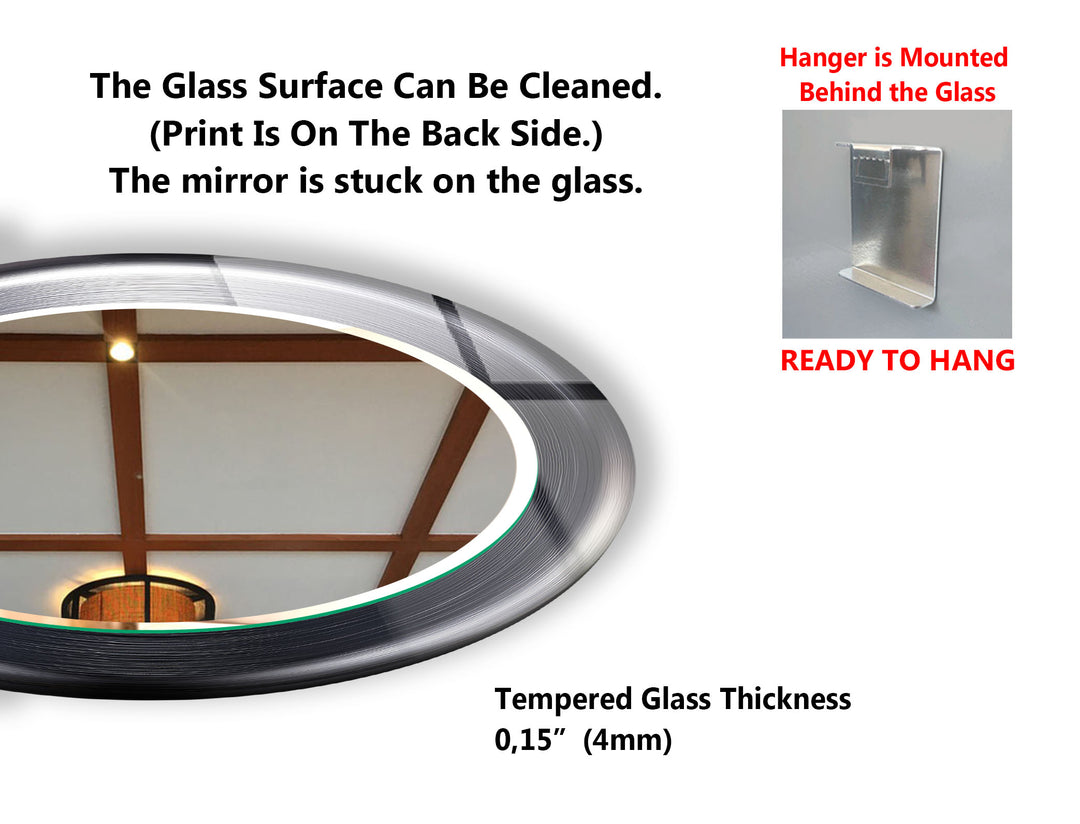 Modern Round Glass Wall Mirror – Sleek Black Frame, Minimalist Living Room Accent