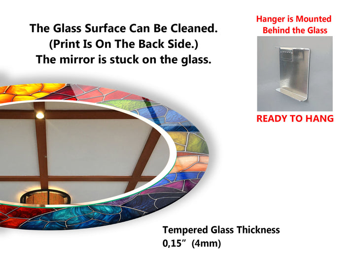 Colorful Stained Glass Round Mirror – Mosaic Frame Wall Accent