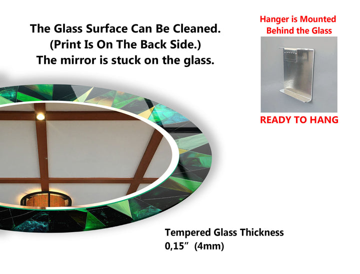Emerald Geometric Round Mirror – Green Faceted Frame Wall Decor
