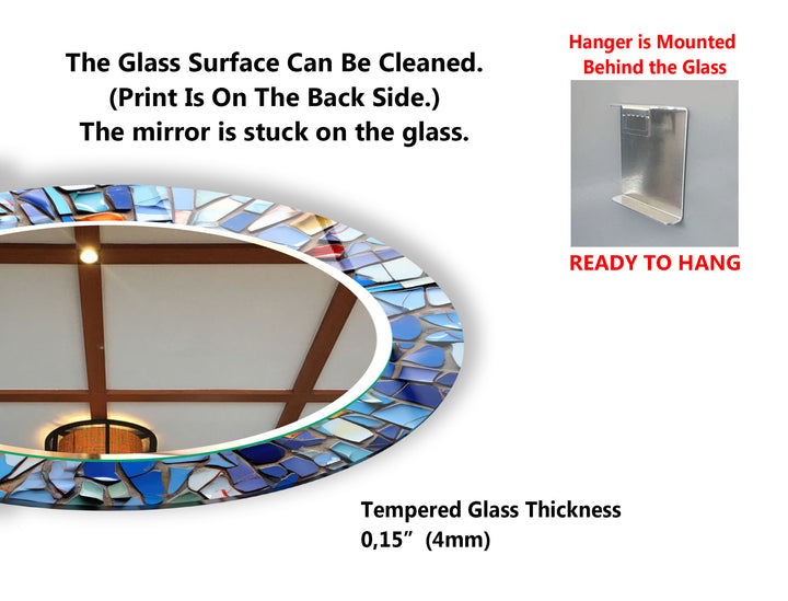 Blue Mosaic Round Mirror – Artistic Frame for Modern Wall Decor