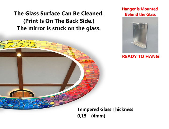 Rainbow Glass Mosaic Mirror – Vibrant Round Accent for Wall Decor