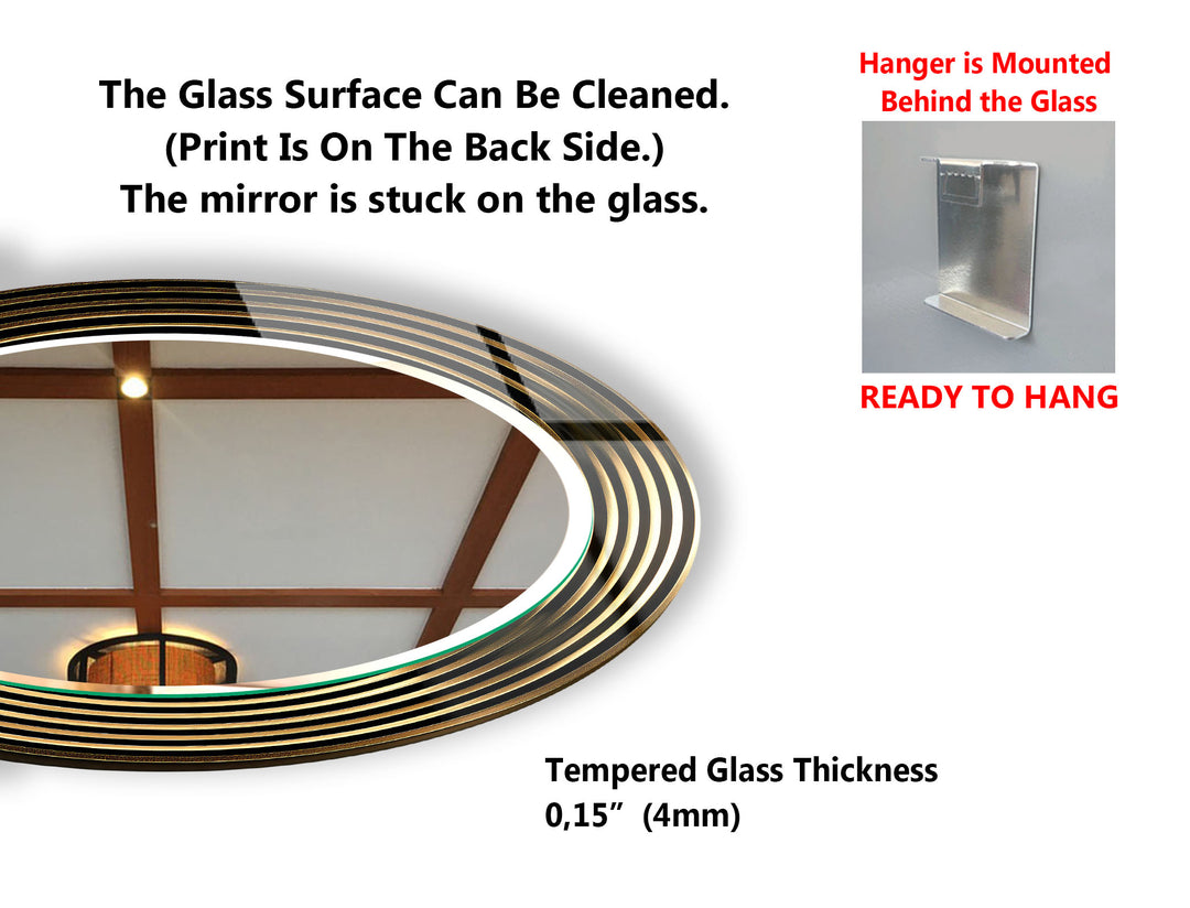 Modern Round Wall Mirror with Gold Striped Frame – Elegant Glass Decor for Living Room