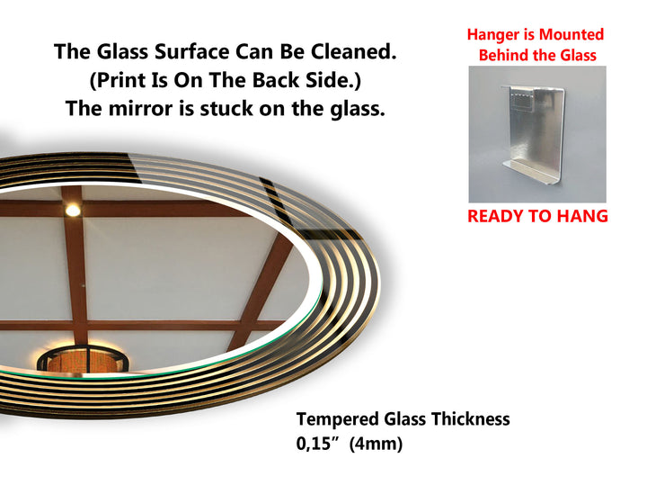 Modern Round Wall Mirror with Gold Striped Frame – Elegant Glass Decor for Living Room