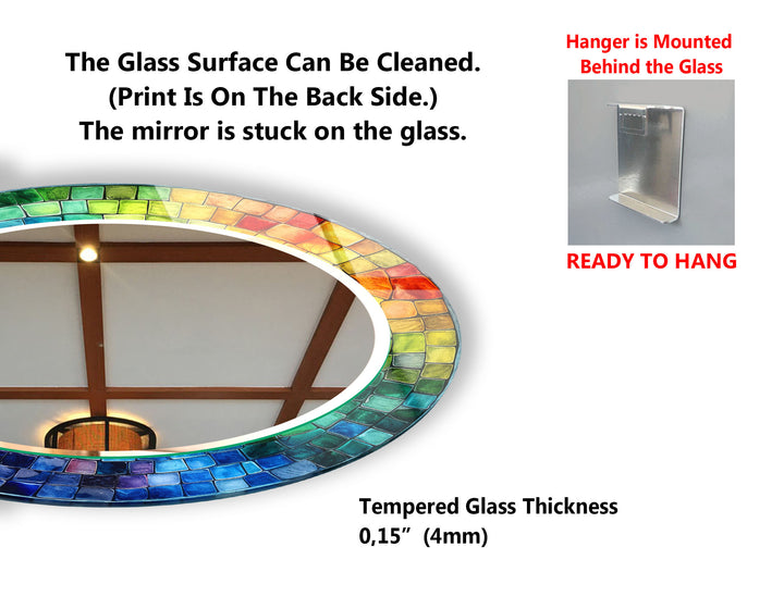 Rainbow Mosaic Glass Wall Mirror – Vibrant Round Frame Accent