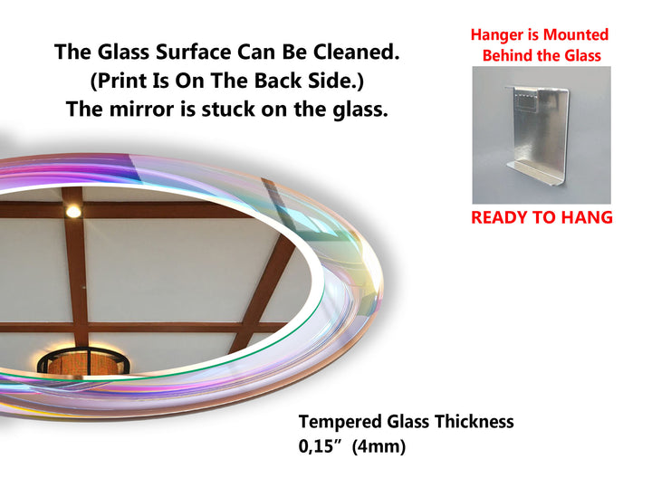 Holographic Swirl Glass Mirror – Iridescent Frame for Modern Decor