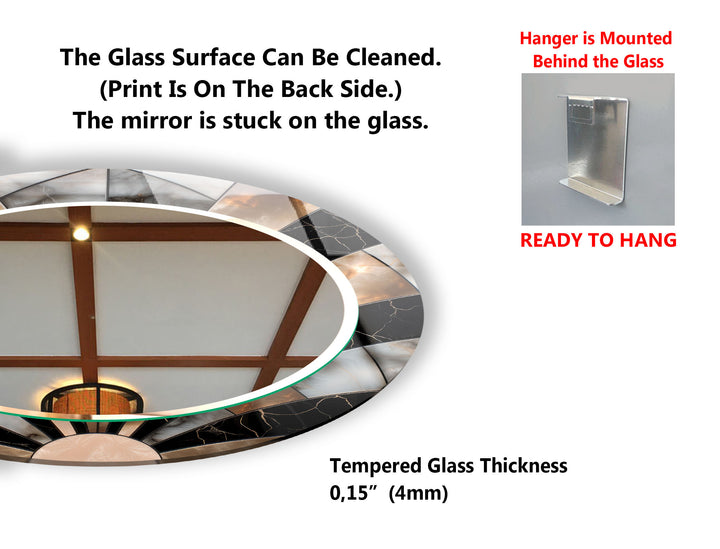 Black Marble Round Wall Mirror – Elegant Sunburst Frame Accent