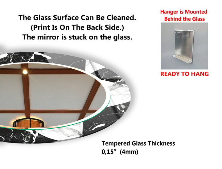 Black & White Marble Round Mirror – Elegant Modern Wall Accent